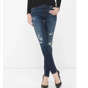 White House Black Market Skinny Stretch Distressed Jeans with Sequin Size 12P